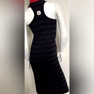 PAULA THOMAS FOR TW Elegant Black Striped Racerback Metal Coin Tank Dress sz 4